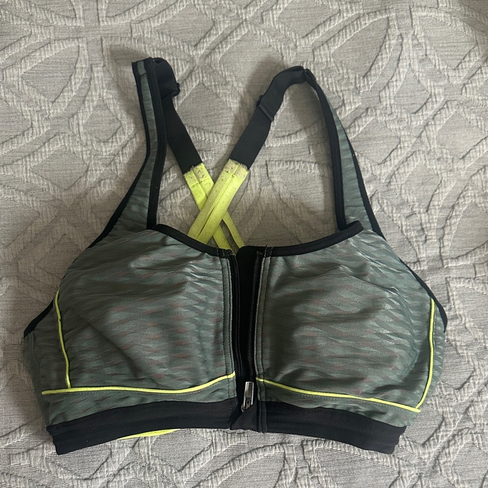 Victoria's Secret Gray and Neon Yellow Sports Bra